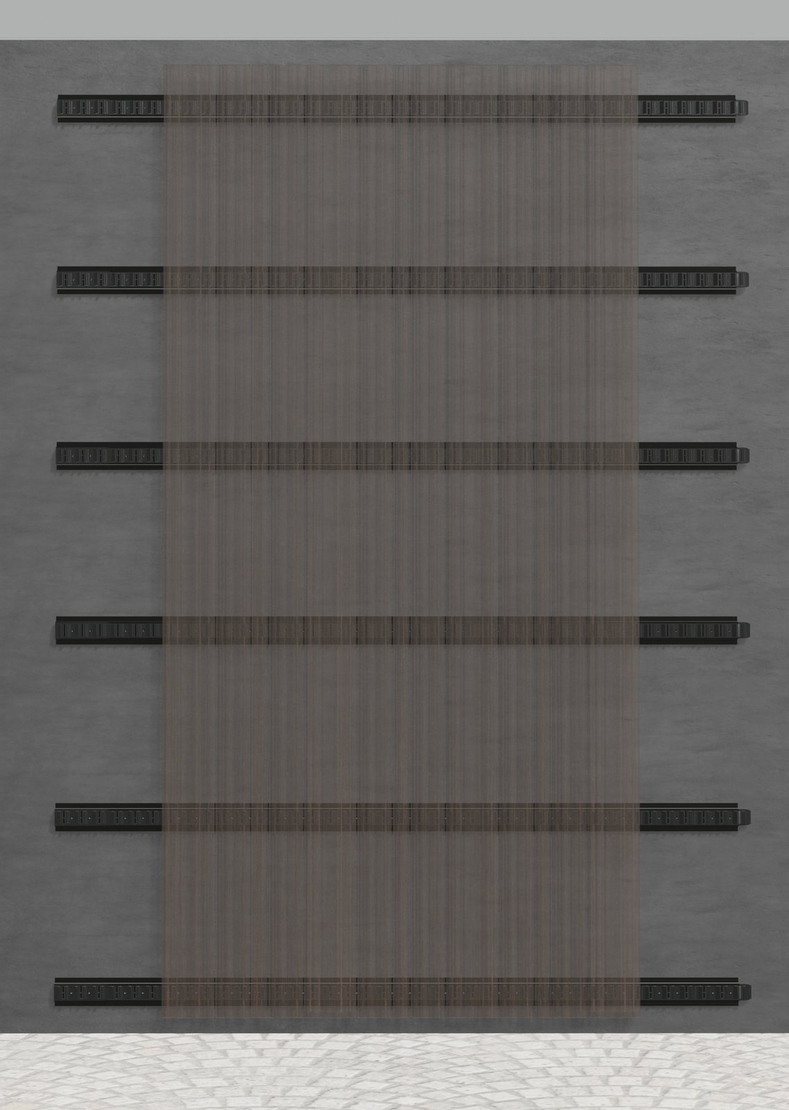 The position of the walnut panel shown transparently in front of the rails