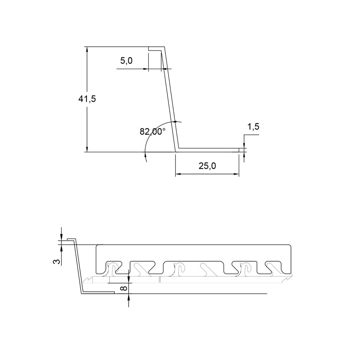 Section drawing of the bottom and intermediate Z-profile